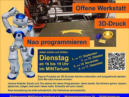 Offene Werkstatt im MINTarium: 3D-Druck & Nao-Roboter programmieren